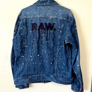 Gstar Raw jean jacket paint splatter size XL runs L great jacket like new